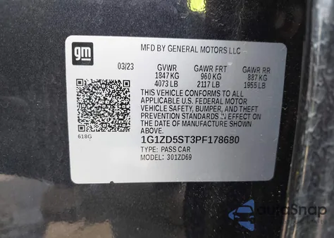 2023 Chevrolet Malibu Fwd 1Lt from USA, damaged, VIN 1G1ZD5ST3PF178680